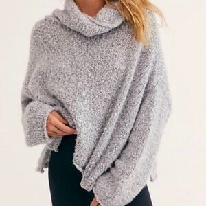 Free People Heather Gray Bouclé Cowl Neck Oversized Sweater Size M